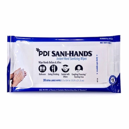 Sani-Hands Hand Sanitizing Wipes, 20 Count, Ethyl Alcohol, Soft Pack P71520